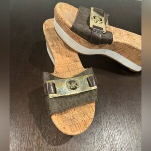 Michael Kors Brown and Gold Cork Wedge Sandals